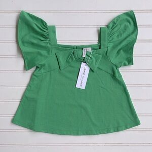 JANIE & JACK NWT Kelly Green Basic Square Neck Bow Flutter Sleeve Blouse